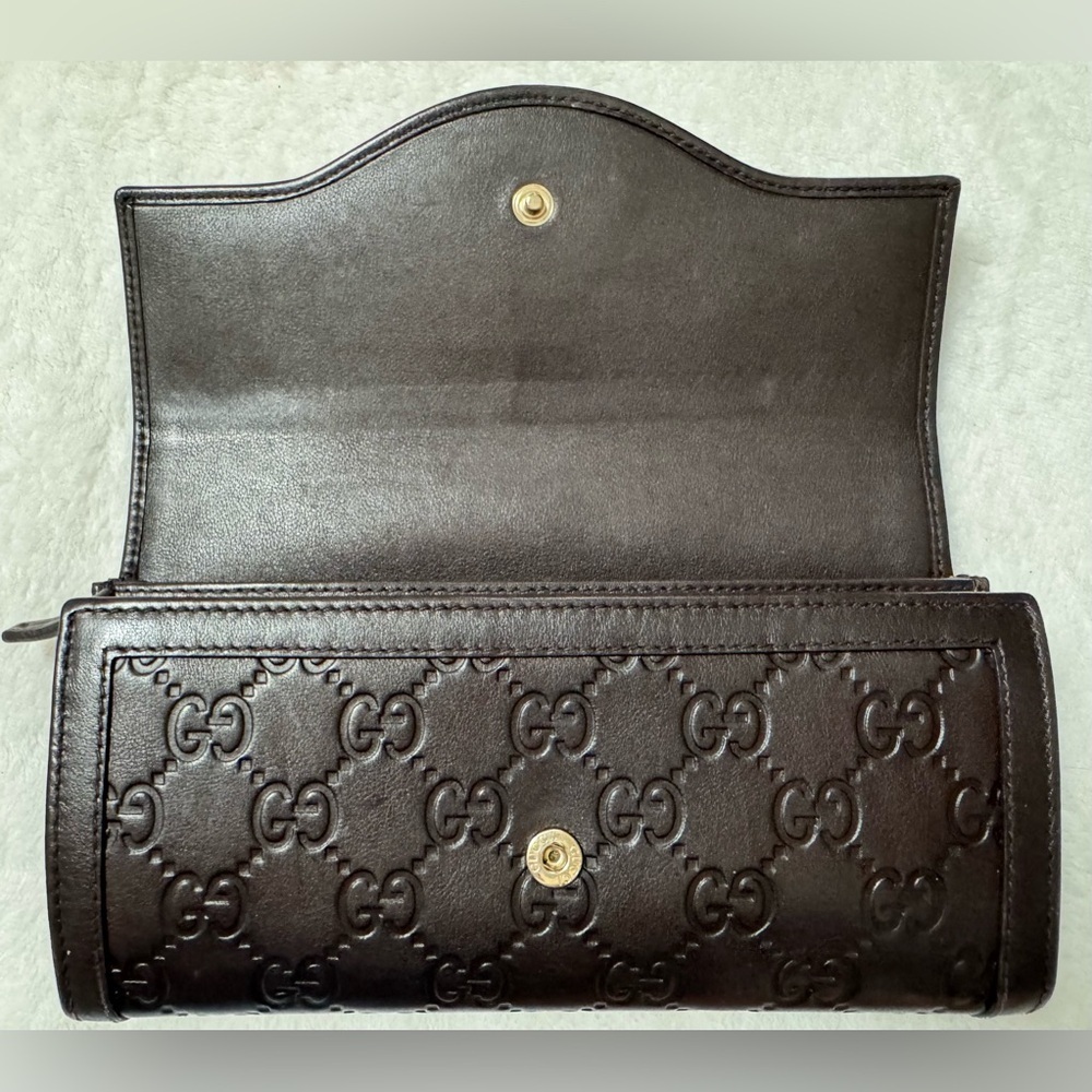 Gucci Guccissima Dark Chocolate Leather Continental Embossed GG Long Wallet - Picture 4 of 13